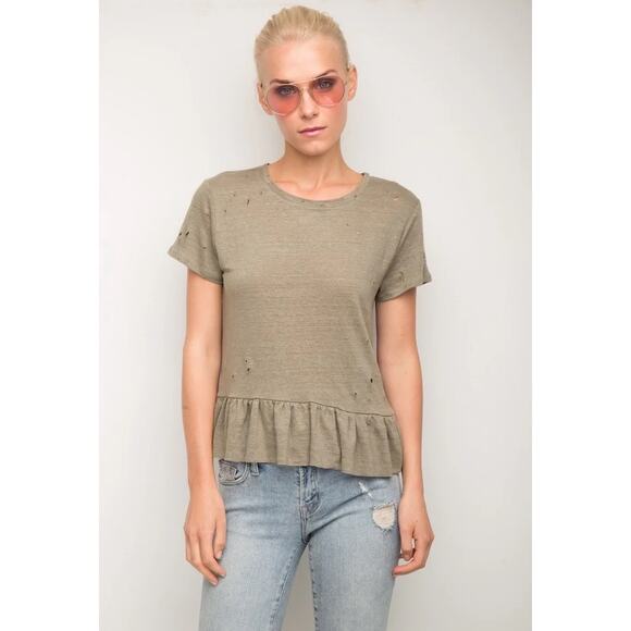 Generation Love Athena Ruffle Short Sleeve Top Green Lived-In Luxury Size Medium - Picture 1 of 7